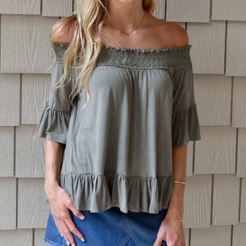 Off the Shoulder Olive Top